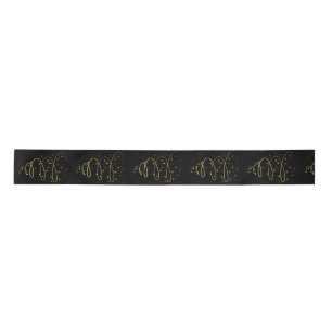 Abstract Sparkling Gold Christmas Tree on Black Satin Ribbon