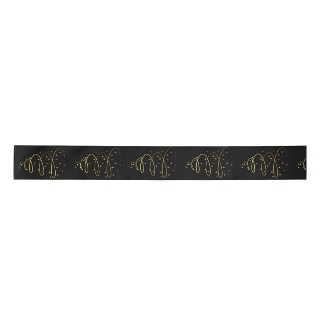 Abstract Sparkling Gold Christmas Tree on Black Satin Ribbon (Front)