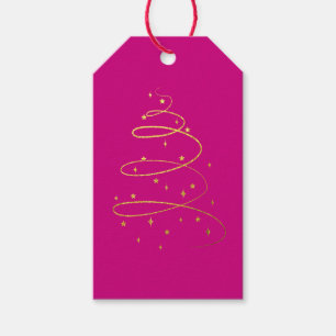 Abstract Sparkling Gold Christmas Tree on Magenta Gift Tags