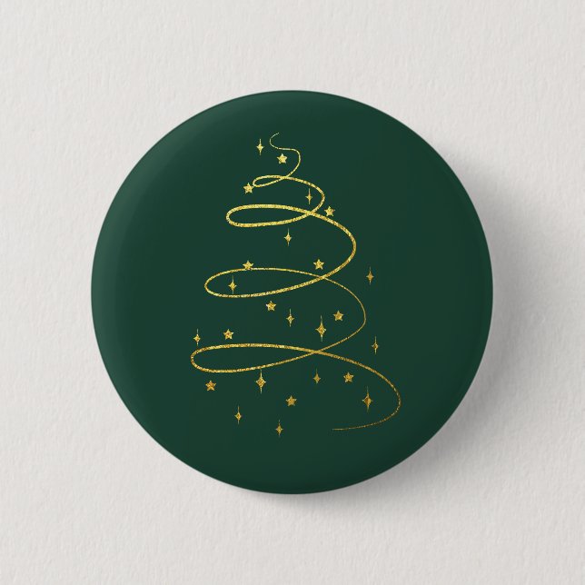 Abstract Sparkling Gold, Green Christmas Tree 2 Inch Round Button (Front)