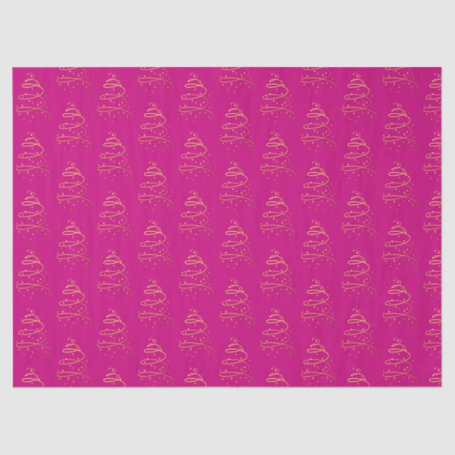 Abstract Sparkling Gold, Magenta Christmas Tree Tissue Paper (Front)