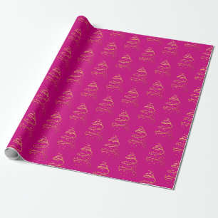 Abstract Sparkling Gold, Magenta Christmas Tree Wrapping Paper