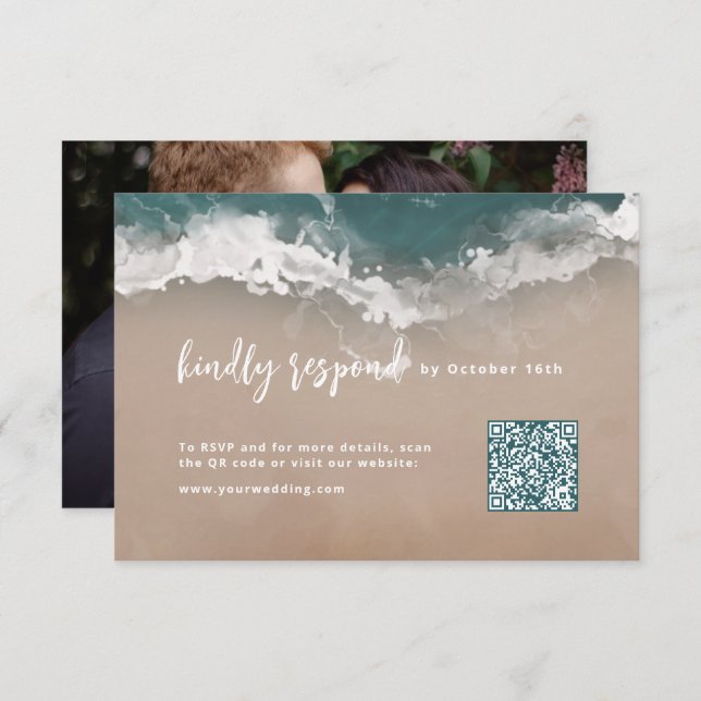 Abstract sparkling moody ocean beach QR code  RSVP Card (Front/Back)