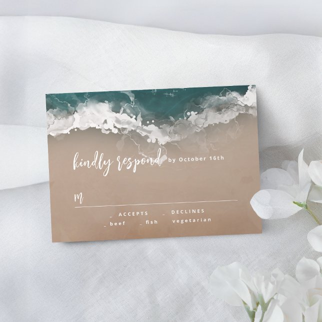 Abstract sparkling moody ocean beach wedding RSVP card (Abstract sparkling moody ocean beach wedding RSVP card)