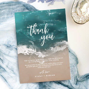 Abstract sparkling moody ocean beach wedding thank you card