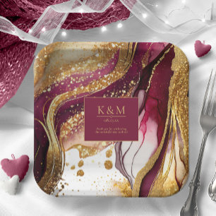 Abstract Sparkling Wedding Wine Red ID1018 Paper Plate