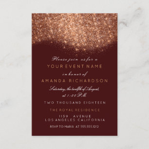 Abstract Sparkly Glitter Copper Rose Gold Burgundy Invitation