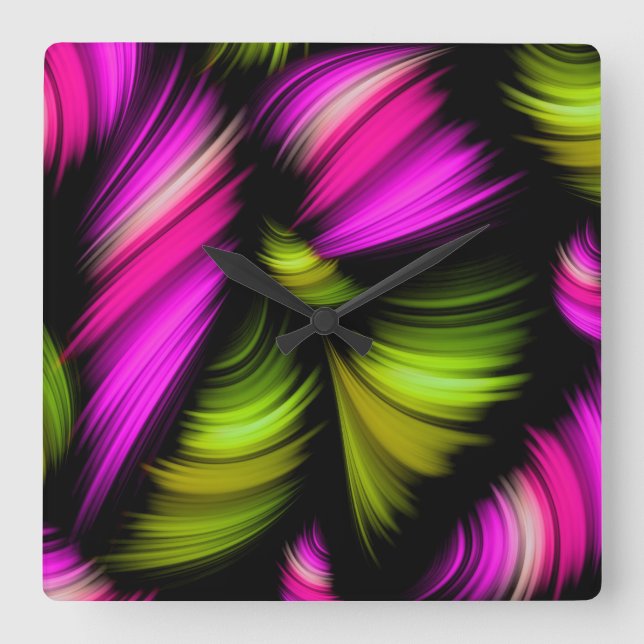 Abstract Spectrum Ribbons Pink Green Square Wall Clock (Front)