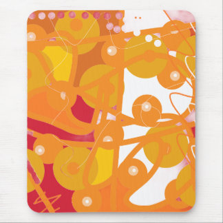 Abstract Spheres & Lines Dark Red Orange and White Mouse Pad