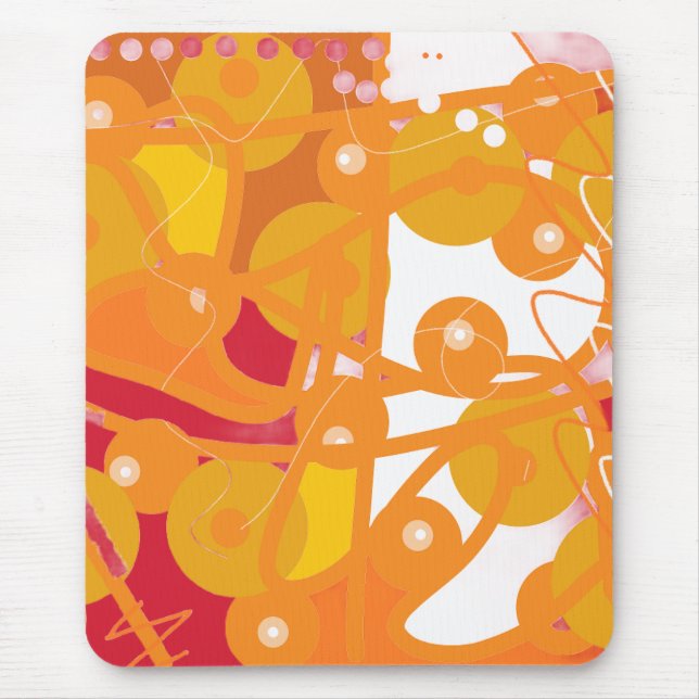 Abstract Spheres & Lines Dark Red Orange and White Mouse Pad (Front)