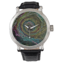 Abstract Spiral Black Vintage Leather Watch