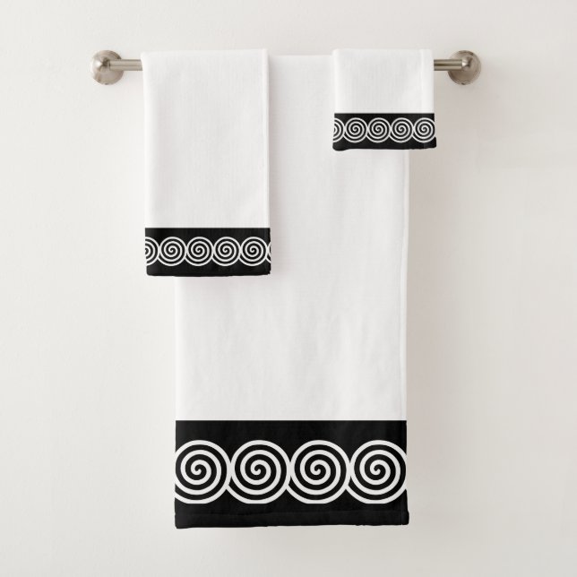 Abstract Spiral Circles in Black & White Bath Towe Bath Towel Set (Insitu)