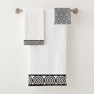 Abstract Spiral Circles in Black & White Bath Towel Set