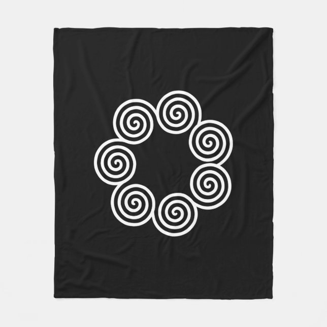 Abstract Spiral Circles in Black & White Fleece Blanket (Front)