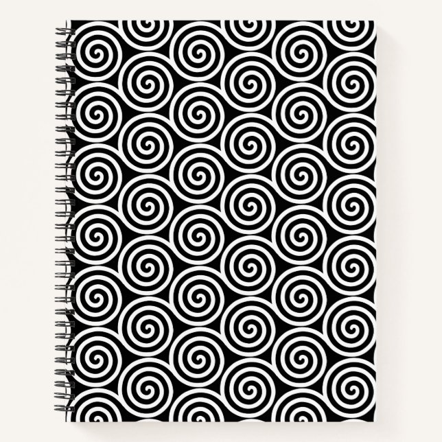 Abstract Spiral Circles in Black & White Notebook (Front)