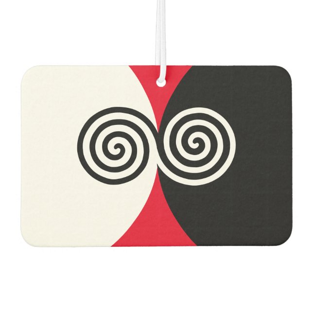 Abstract Spiral Circles in Black & White on Red Air Freshener (Front)