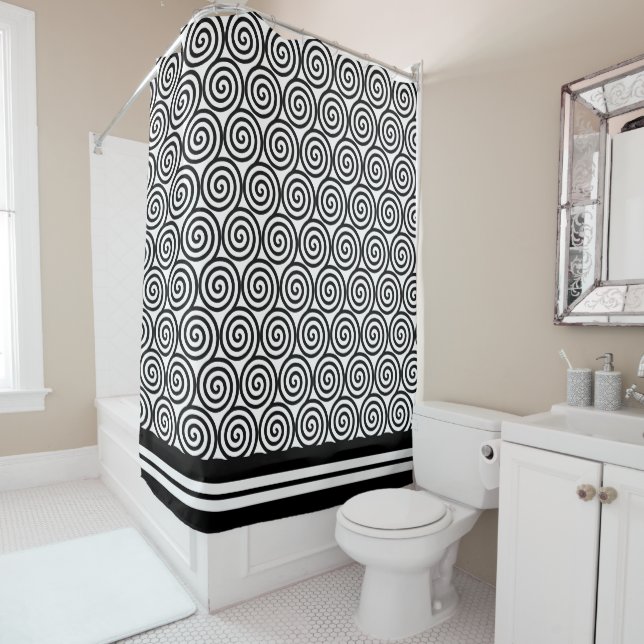 Abstract Spiral Circles in Black & White Shower Cu (In Situ)