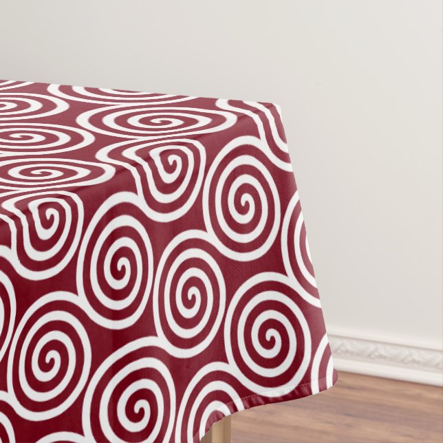 Abstract Spiral Circles in Burgundy & White Tablecloth (In Situ)