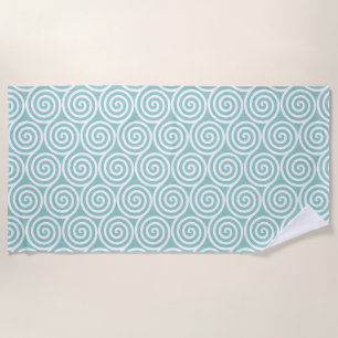 Abstract Spiral Circles in Light Blue & White Beach Towel