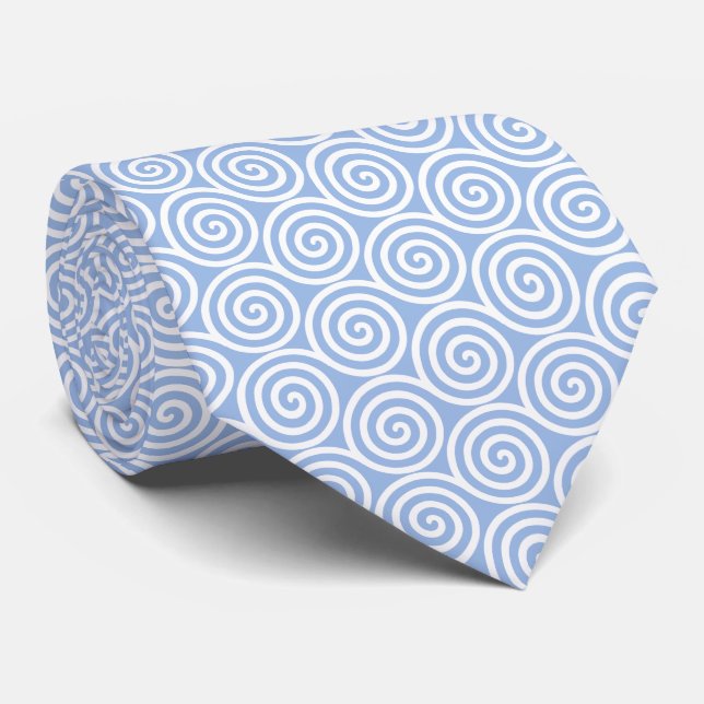 Abstract Spiral Circles in Light Blue & White Tie (Rolled)