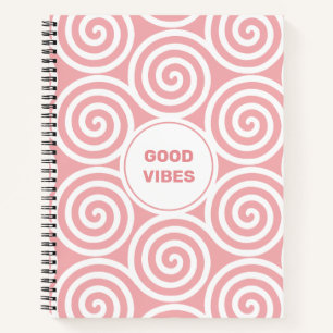 Abstract Spiral Circles in Light Pink  & White Notebook
