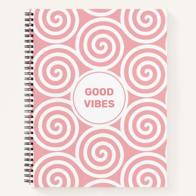 Abstract Spiral Circles in Light Pink  & White Notebook (Front)
