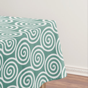 Abstract Spiral Circles in Light Teal & White Tablecloth