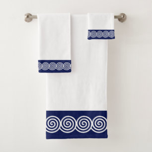 Abstract Spiral Circles in Navy Blue & White Bath Towel Set