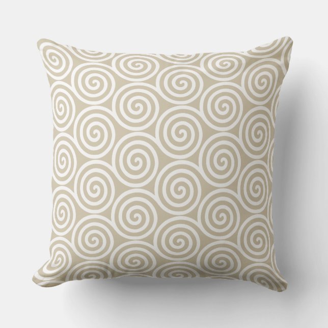 Abstract Spiral Circles in Sand Beige & White Throw Pillow (Front)