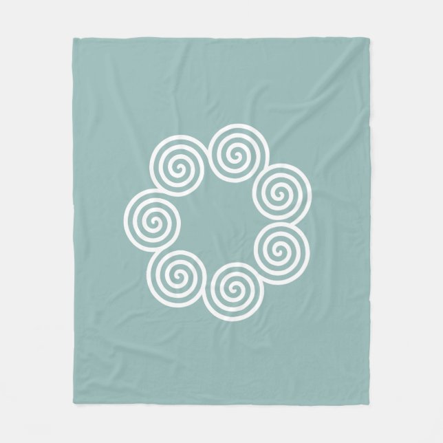 Abstract Spiral Circles in Silvery Blue & White Fleece Blanket (Front)