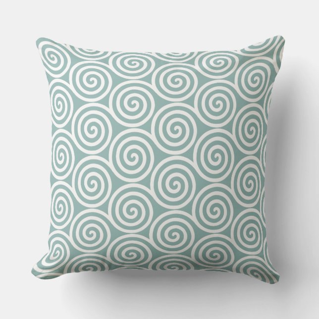 Abstract Spiral Circles in Silvery Blue & White Throw Pillow (Front)