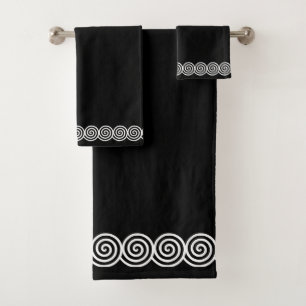Abstract Spiral Circles on Black Bath Towel Set