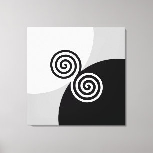 Abstract Spiral Circles on Black Grey & White Canvas Print