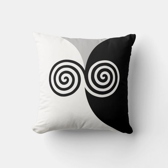 Abstract Spiral Circles on Black Grey & White Throw Pillow (Front)