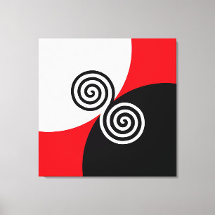 Abstract Spiral Circles on Black Red & White Canvas Print