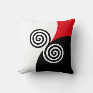 Abstract Spiral Circles on Black Red & White Throw Pillow