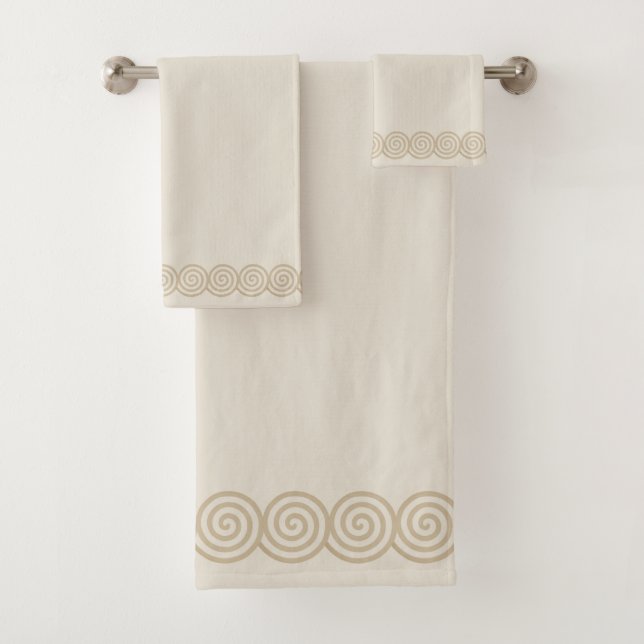 Abstract Spiral Circles on Light Sand Beige Bath T Bath Towel Set (Insitu)