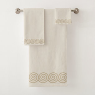 Abstract Spiral Circles on Light Sand Beige Bath T Towel Set