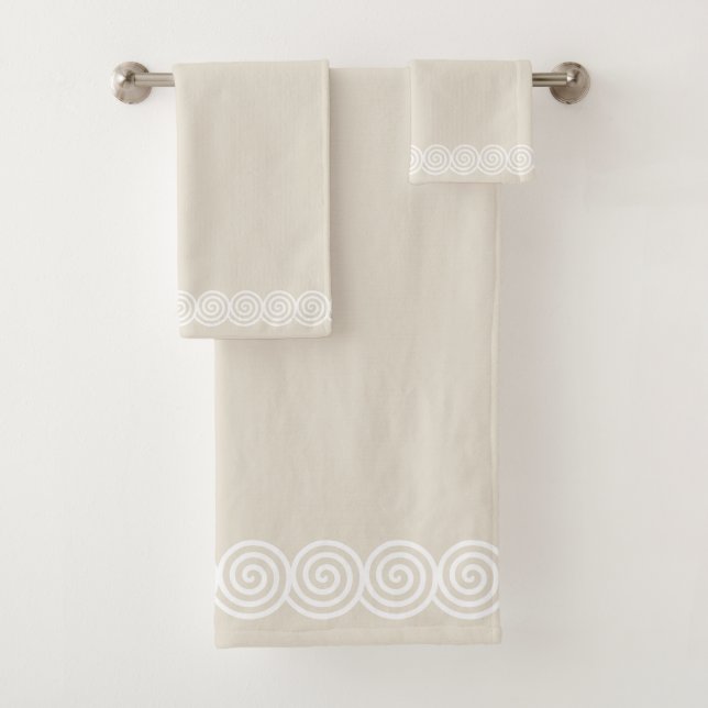 Abstract Spiral Circles on Light Sand Beige Bath Towel Set (Insitu)