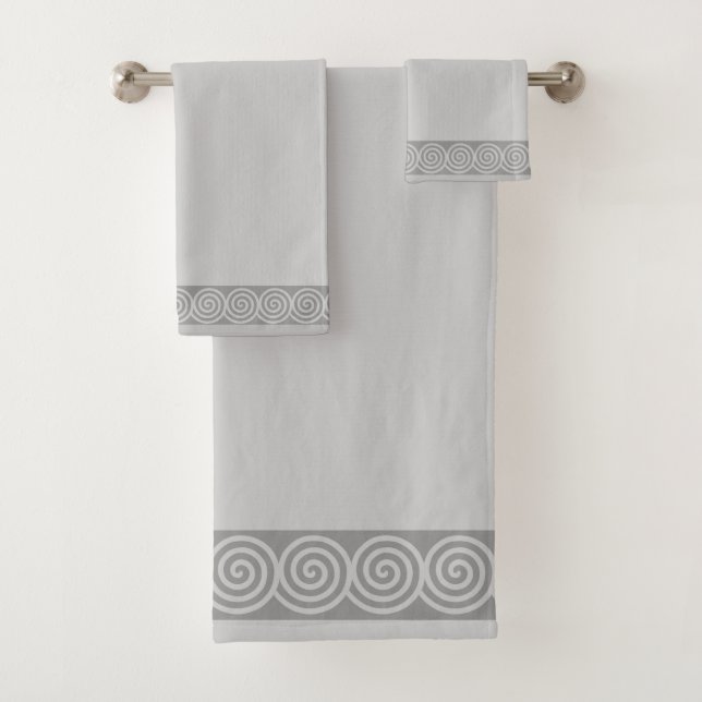 Abstract Spiral Circles on Light Silver Grey Bath  Bath Towel Set (Insitu)