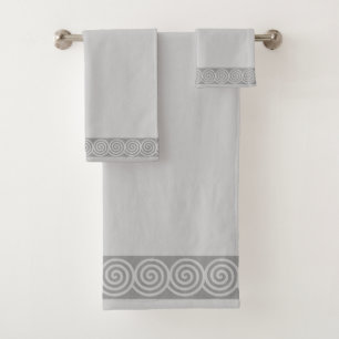 Abstract Spiral Circles on Light Silver Grey Bath  Towel Set