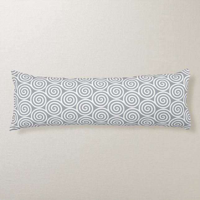 Abstract Spiral Circles on Quick Silver Grey Body Pillow (Front)