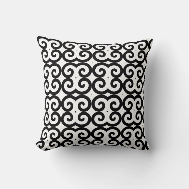 Abstract Spiral Geometric Pattern in Black & White Throw Pillow (Front)
