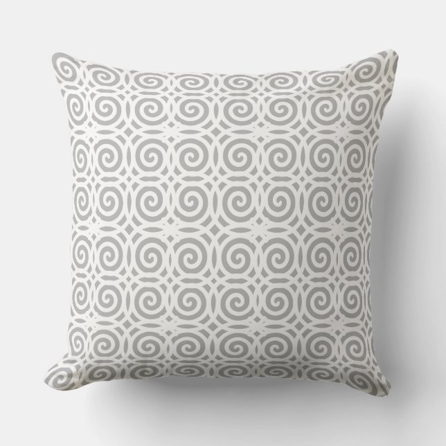 Abstract Spiral Geometric Pattern in Grey & White Throw Pillow (Front)