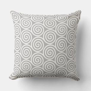 Abstract Spiral Geometric Pattern in Grey & White Throw Pillow