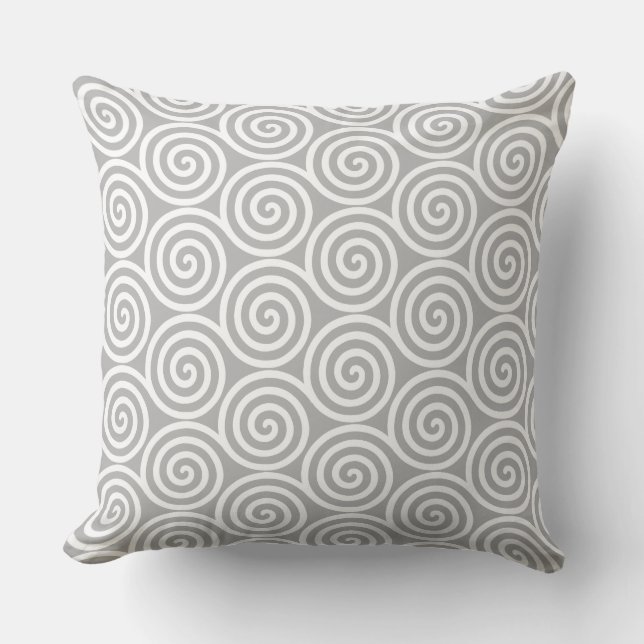 Abstract Spiral Geometric Pattern in Grey & White  Throw Pillow (Front)