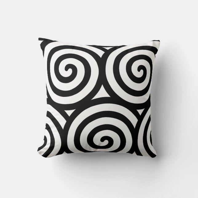 Abstract Spiral Geometric Shape in Black & White Throw Pillow (Front)