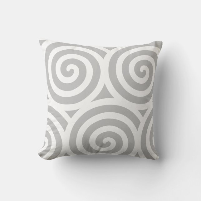 Abstract Spiral Geometric Shape in Grey & White Throw Pillow (Front)