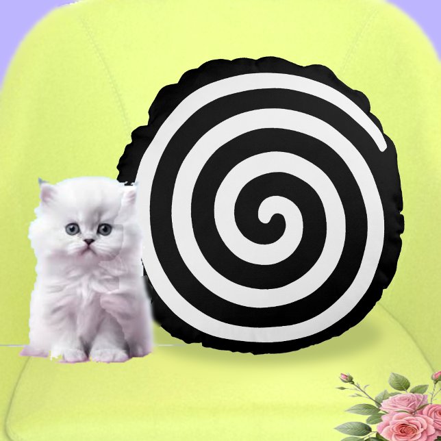 Abstract Spiral in Black & White Round Pillow (Creator Uploaded)
