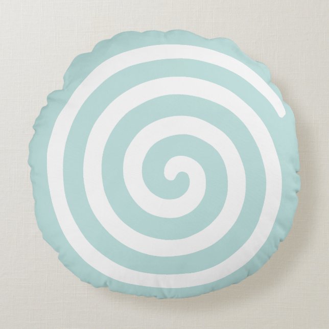 Abstract Spiral in Light Blue & White Round Pillow (Front)